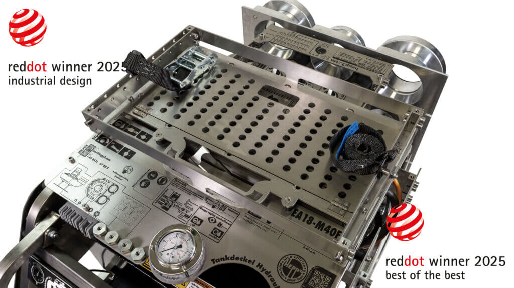 HEPP&sup2; 5-Zoll Dual Tauchpumpe, zweifacher Gewinner des Red Dot Design Awards 2025: Winner im Bereich Product Design f&uuml;r exzellente Ausf&uuml;hrung und hohe Designqualit&auml;t sowie Best of the Best f&uuml;r innovatives Design. Setzt neue Ma&szlig;st&auml;be im Industrial Design.